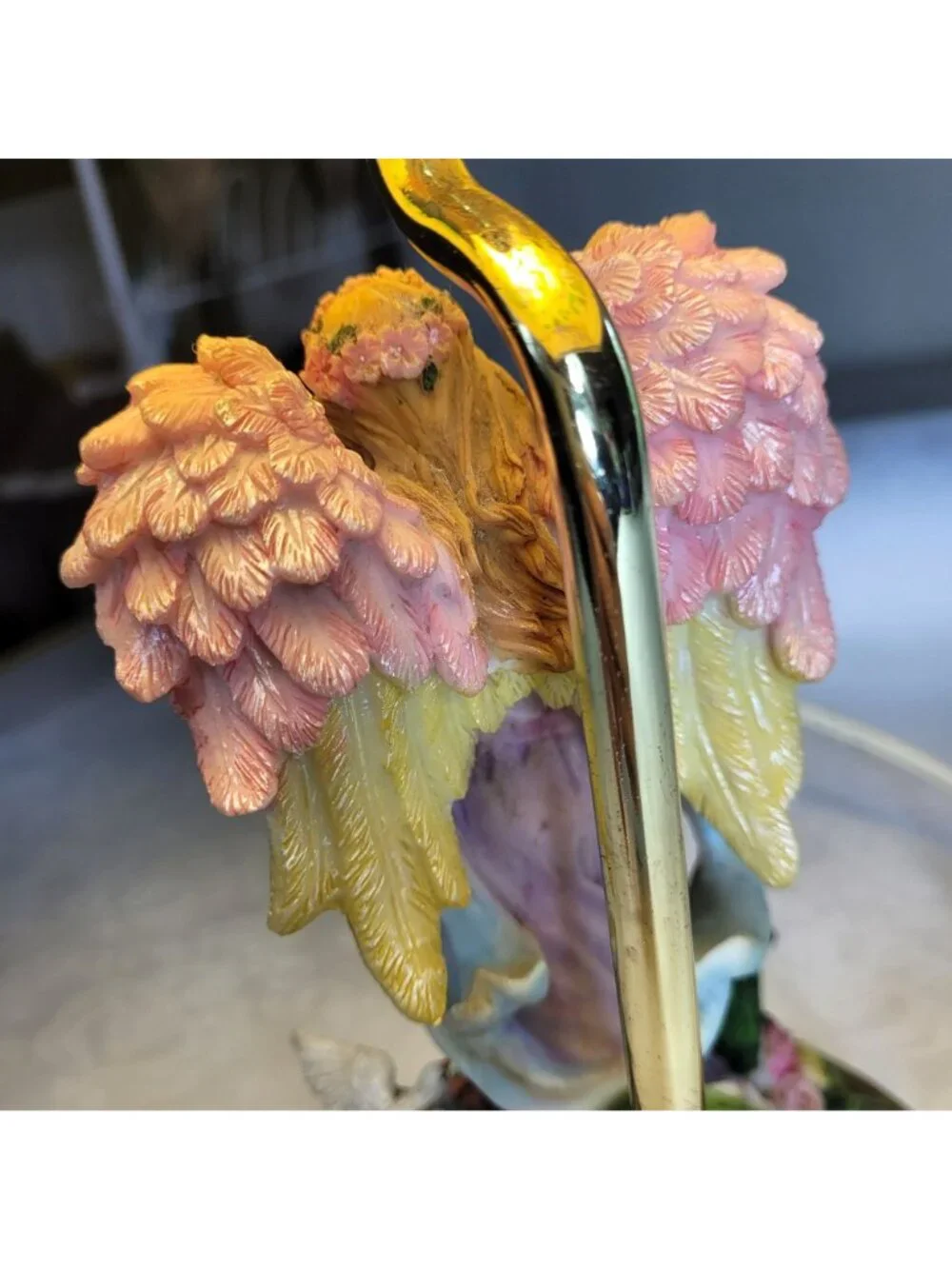 Vintage Indian Lamp Angel Flowers and Dove Lithophone Resin Plastic